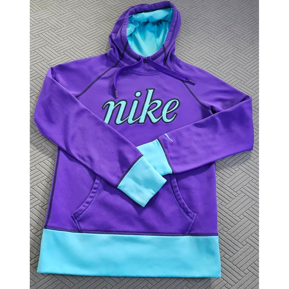 Nike Therma Fit Womens Purple Teal Hoodie Pullover Sweatshirt Small RN56323